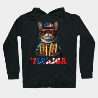 American Shorthair Merica Hotdog Patriotic 4th of July Hoodie